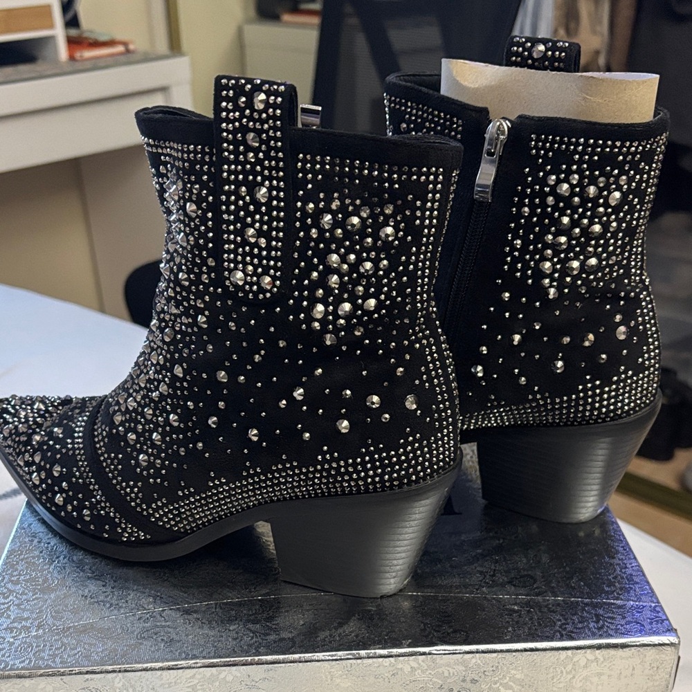 Amazon Black Rhinestone Ankle Booties - Picture 2 of 8